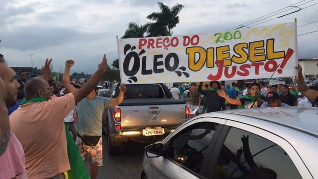 Manifestação em frente à Reduc, em Duque de Caxias (RJ)