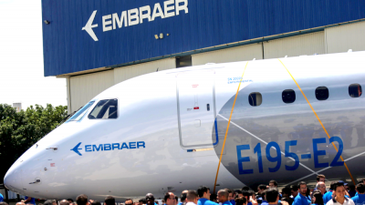 Protótipo do avião E195-E2 da Embraer em São José dos Campos, em 2017