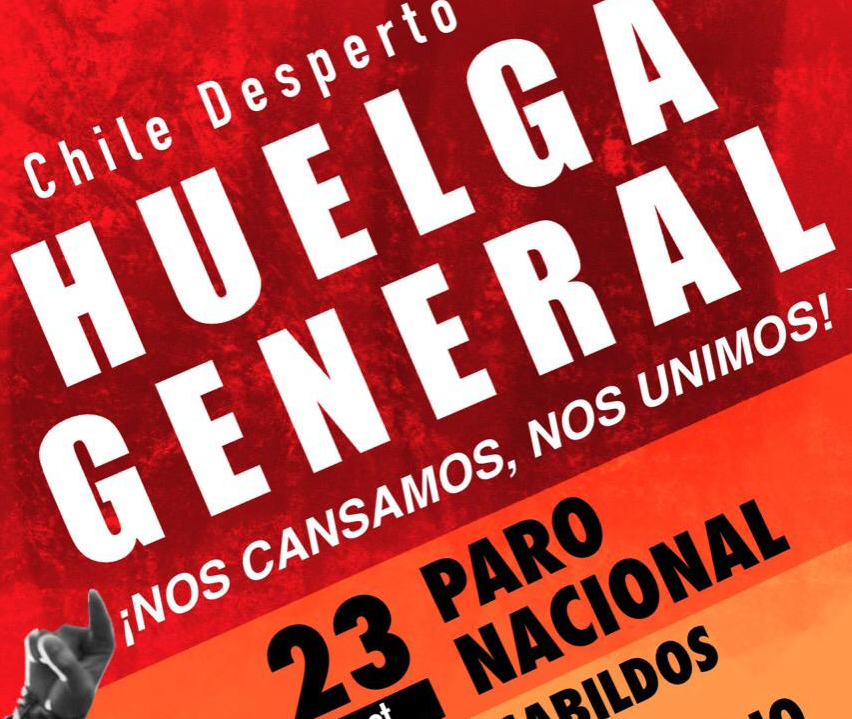 Chile terá greve geral nesta quarta-feira, 23