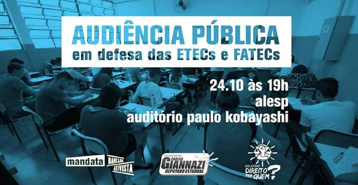 Audiência pública debaterá ataques do Novotec ao ensino técnico de São Paulo