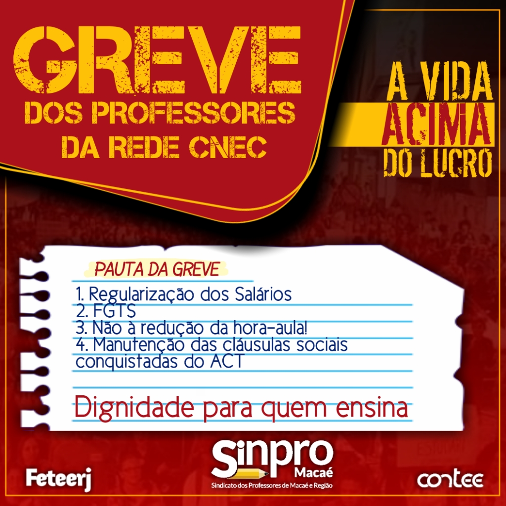 Professores da Rede CNEC iniciam greve a partir do dia 15 de junho, segunda-feira