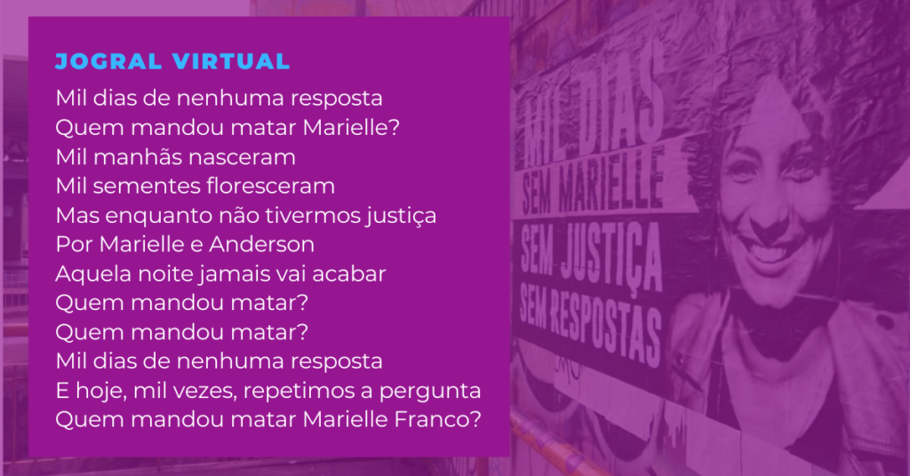 Mil dias sem Marielle: Aprenda a letra e faça parte do jogral virtual