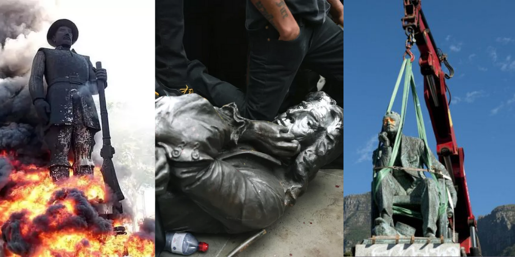 Descolonização mental, decapitações de estátuas, derrubadas e fogo nos racistas