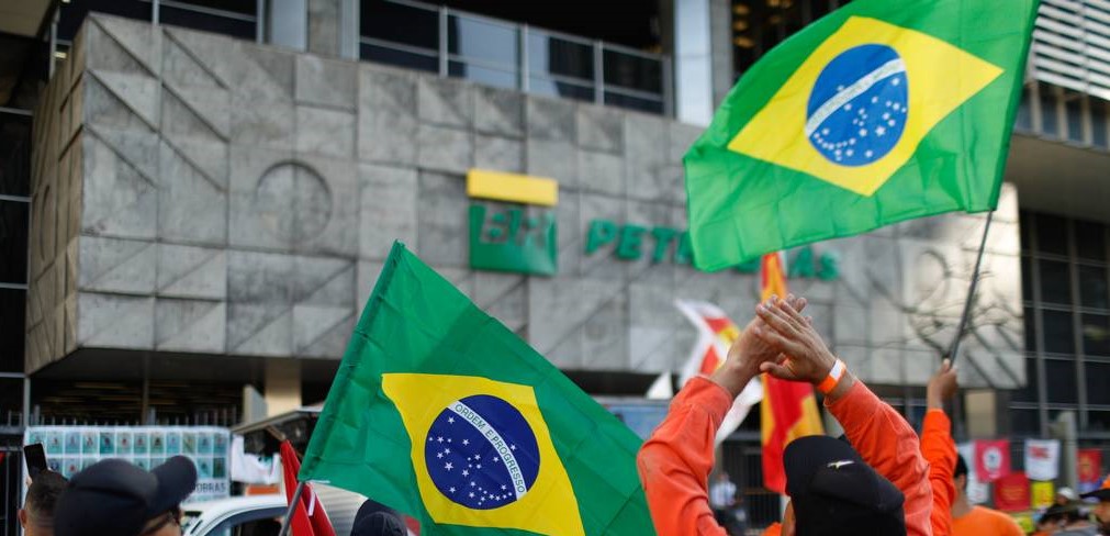 Manifestação de petroleiros na sede da Petrobrás no Rio