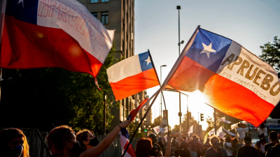Bandeiras chilenas em manifestação